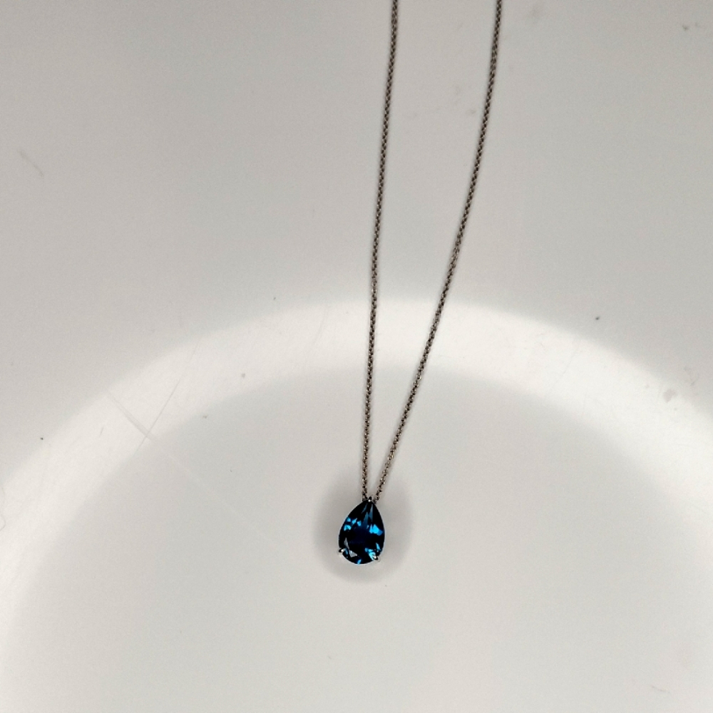 Shane Co. Sterling Silver Blue Topaz Teardrop Necklace